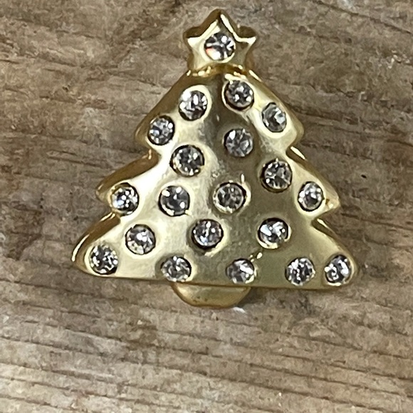 Christmas Tree Gold Rhinestone Lapel Pin Brooch - Picture 1 of 5